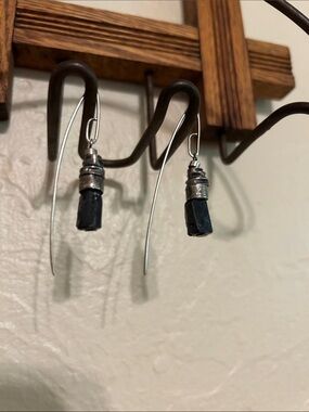 Oxidized sterling silver, raw black tourmaline earrings